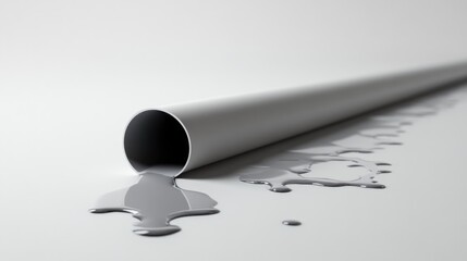 Poster - Gray paint spilling from a tube onto a clean white surface creating artistic textures and reflections in a minimalist setting.
