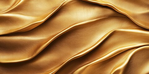 Aufkleber - Luxurious Textured Gold Leather Fabric Background with Smooth Flowing Waves and Blank Area for Customized Text or Graphics