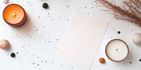 Aufkleber - Elegant invitation card mockup featuring candles and cosmic theme with empty space for customizable text and decorative elements