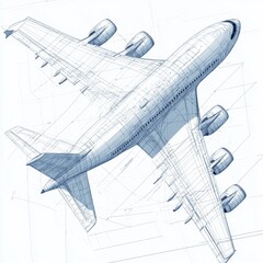 Aufkleber - Technical blueprints illustrate detailed design of an airplane for engineering and aerospace studies. Generative AI