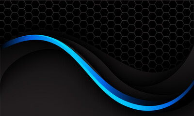 Poster - Abstract blue line curve on black hexagon mesh luxury design modern background vector