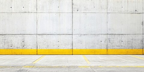 Poster - Concrete Wall with Yellow Stripe Against White Background Ideal for Text Overlay or Design Elements in Advertising or Presentation Settings