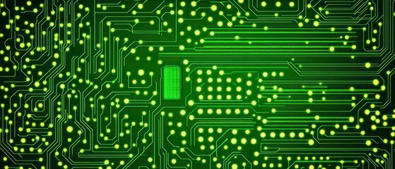Poster - Abstract green circuit board pattern with glowing elements