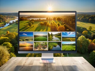 Poster - Clean Minimal Artist Portfolio Website Mockup - Drone Aerial View