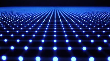 Wall Mural - Blue LED light grid, dark background, technology concept