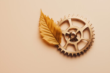 Poster - A single gear merges with a leaf silhouette, creating an eco-industrial fusion