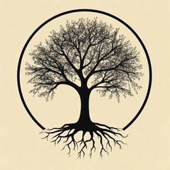 Fototapete - Exploring the connections of the tree of life showcasing intricate roots and branches in a tranquil setting. Generative AI