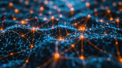Poster - Abstract representation of interconnected nodes and glowing lines in a digital network environment