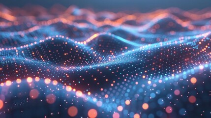 Poster - Abstract representation of digital waves with glowing particles in a futuristic setting