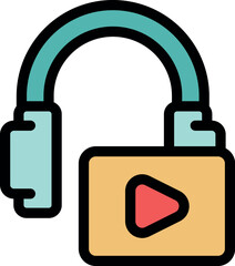 Poster - Headphones connected to a digital device playing audio content, symbolizing music streaming or podcast listening