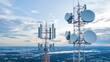 © Hospital man - Telecommunication tower installation urban area technology infrastructure skyline aerial view connectivity and communication