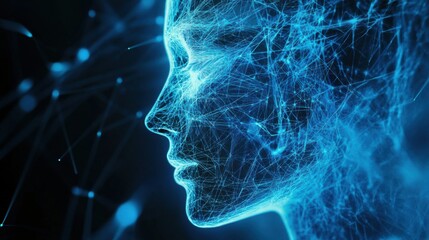 Fototapete - a woman's face with a network of lines in the background