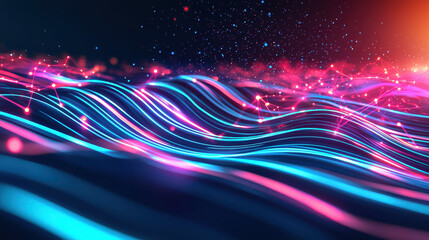 Abstract digital network with flowing lines and vibrant colors, creating mesmerizing visual effect
