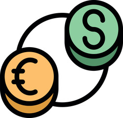 Poster - Euro and dollar coins exchanging currencies representing international finance, business, and global markets