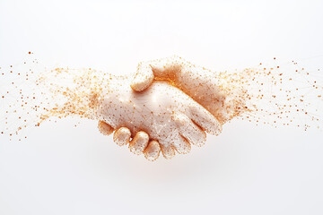 Poster - A stylized handshake blends into a network of lines against a neutral background. This minimalist representation illustrates the themes of collaboration and interconnectedness in a soft midday light