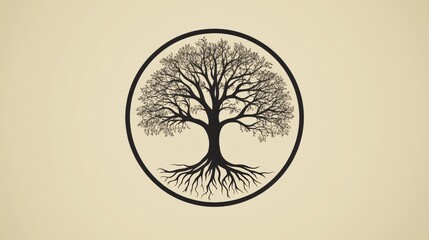 Poster - Tree of life illustration with detailed roots set against a neutral background during a calm afternoon. Generative AI