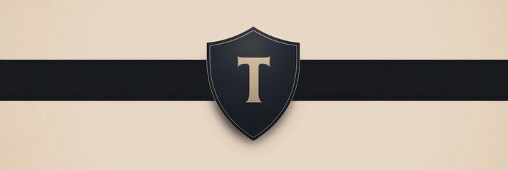 Aufkleber - Elegant shield design featuring a prominent letter T against a simple background with a contrasting black stripe. Generative AI
