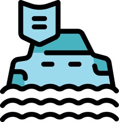 Poster - Cartoon island with shield provides a safe and secure environment amidst the waves