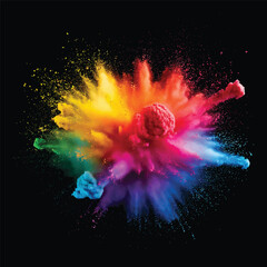 colorful pigment powder, explosion of colored powder exploding isolated on black background