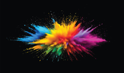colorful pigment powder, explosion of colored powder exploding isolated on black background