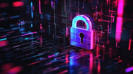 Poster - Digital lock symbolizing cybersecurity on vibrant backdrop