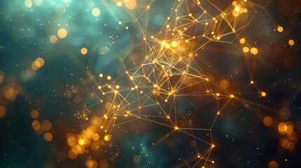 Poster - Abstract representation of interconnected particles and glowing lights in a blurred background