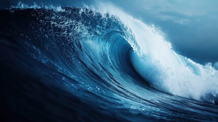 Wall Mural - Majestic ocean wave crashing in blue hues