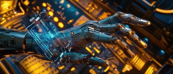 Poster - Futuristic robotic arm interacting with digital interface
