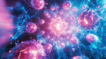 Poster - Abstract representation of vibrant energy particles swirling in a cosmic space with glowing effects