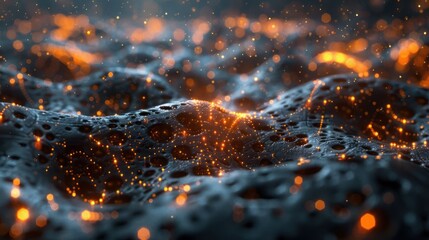 Poster - Abstract close-up of a textured surface with glowing particles, creating a dynamic visual effect