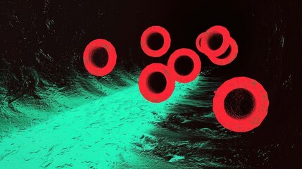 Poster - Abstract representation of red blood cells flowing through a dark vein with a glowing background