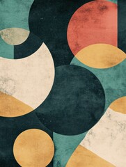 Poster - Abstract Geometric Composition with Circles and Arcs in Various Colors and Textured Background