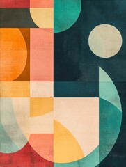 Poster - Abstract geometric composition with circles and rectangles in a modern art style
