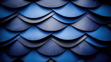 Poster - Close-up view of textured blue scales creating a wave pattern, showcasing depth and design