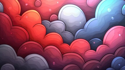 Poster - Abstract colorful cloud formations with gradients of red, gray, and blue tones creating depth