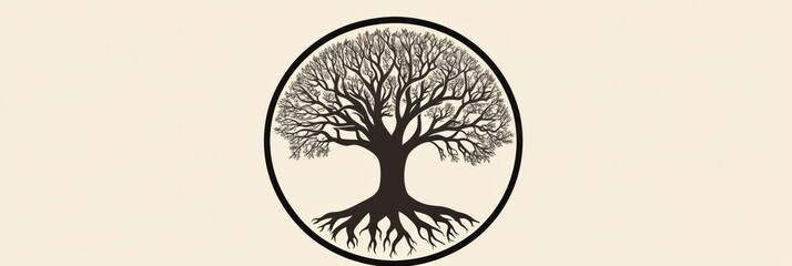 Poster - Exploring the intricate design of a tree of life featuring exposed roots in a circular pattern. Generative AI