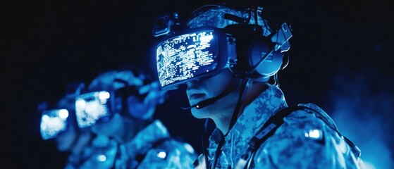 Poster - Soldiers training with advanced virtual reality headsets
