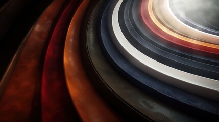 Poster - Abstract composition of colorful curved layers creating a dynamic visual effect