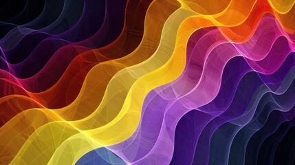 Poster - Colorful abstract waves flowing in vibrant hues of orange, purple, and yellow on a dark background