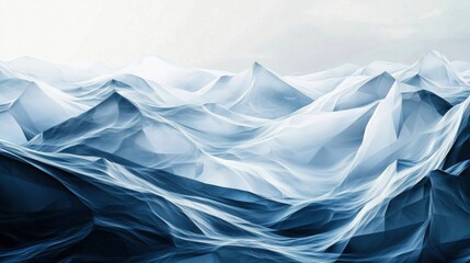 Canvas Print - a blue and white abstract painting of mountains