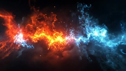 Poster - Dynamic display of contrasting fire and ice elements in a vivid digital artwork