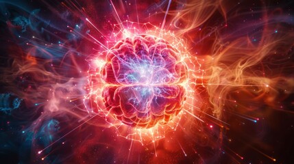 Poster - Vibrant depiction of an exploding brain surrounded by colorful energy and cosmic elements