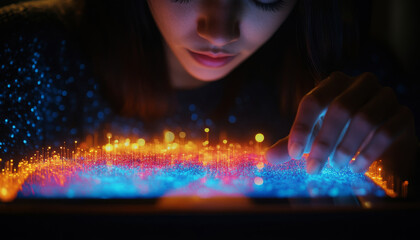 Poster - Digital tablet displaying vibrant fiber optic network map