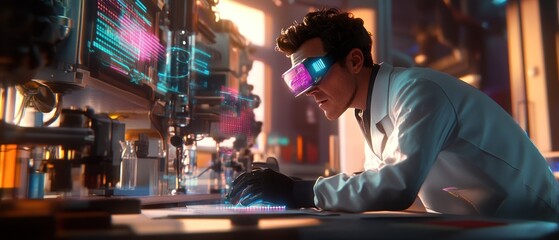 Poster - Scientist using futuristic technology in high-tech lab