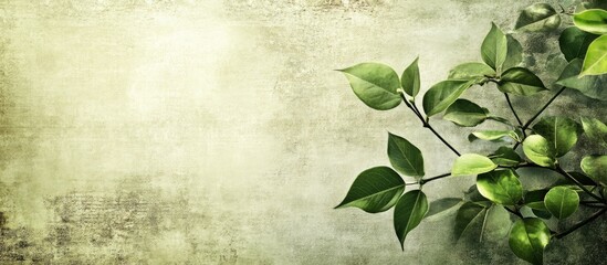 Sticker - Green Leaves on Vintage Textured Background with Ample Space for Text or Design Elements