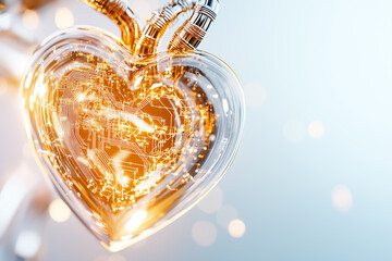 Poster - A heart-shaped outline filled with intricate circuit-like patterns glows against a neutral backdrop. The bright midday light enhances its futuristic representation of empathy and connection
