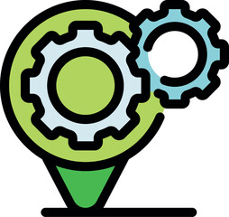 Poster - Location pin with gears indicating a workplace, service center, or industrial site