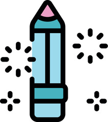 Poster - Simple, minimalist vector illustration of a light blue pencil with a pink lead, surrounded by sparkling stars and glitter, symbolizing creativity and inspiration