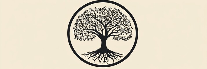 Poster - Explore the intricate beauty of a tree of life showcasing strong roots and lush branches in a circular design. Generative AI