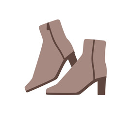 Wall Mural - Ankle boots with block heel and pointed toe. Elegant stylish footwear for women. Modern trendy style foot wear pair for spring, autumn season. Flat vector illustration isolated on white background